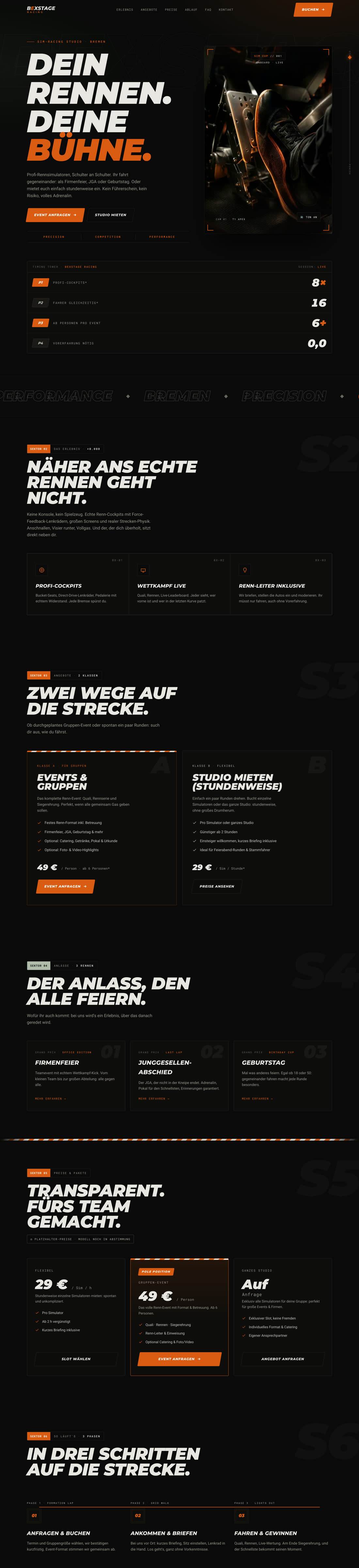 Bexstage Racing – Event-Site für ein Sim-Racing-Studio